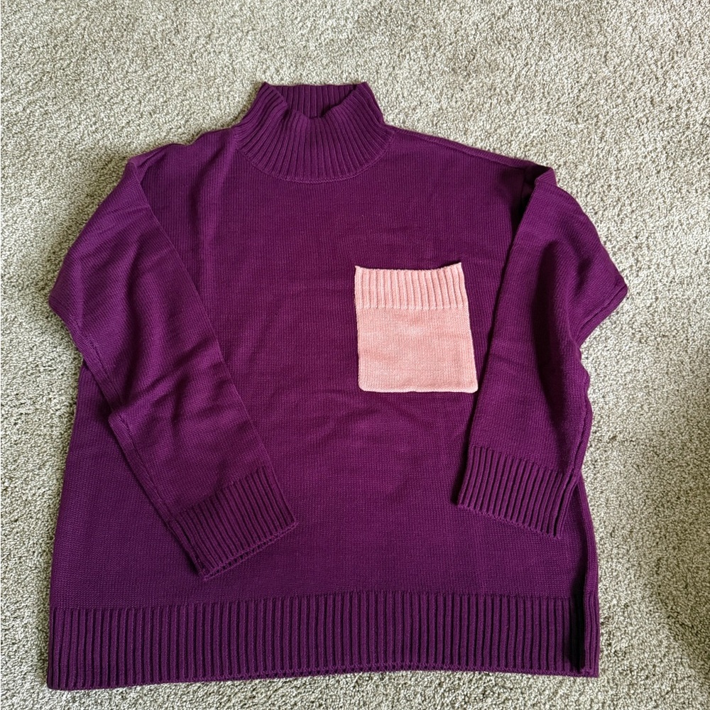 Peace Love World Purple Sweater with Pink Accent